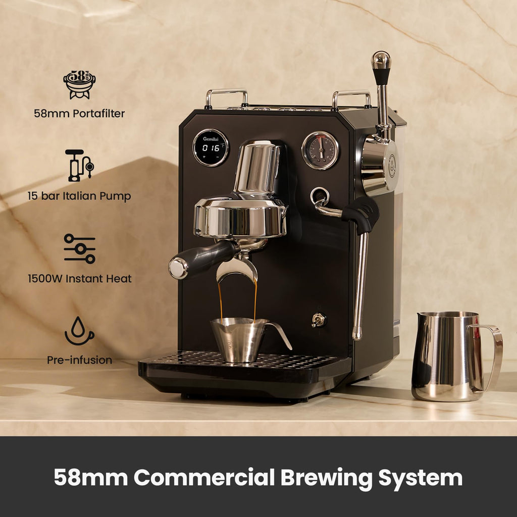 1500W Espresso Machine and Coffee Grinder Bundle with Milk Frother, Black M719