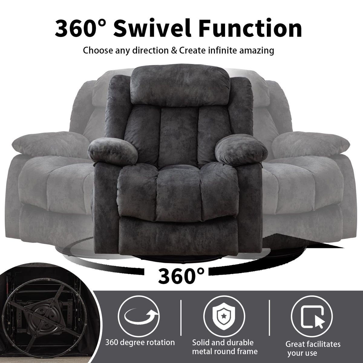 Gray Massage Swivel Rocker Recliner Chair V508