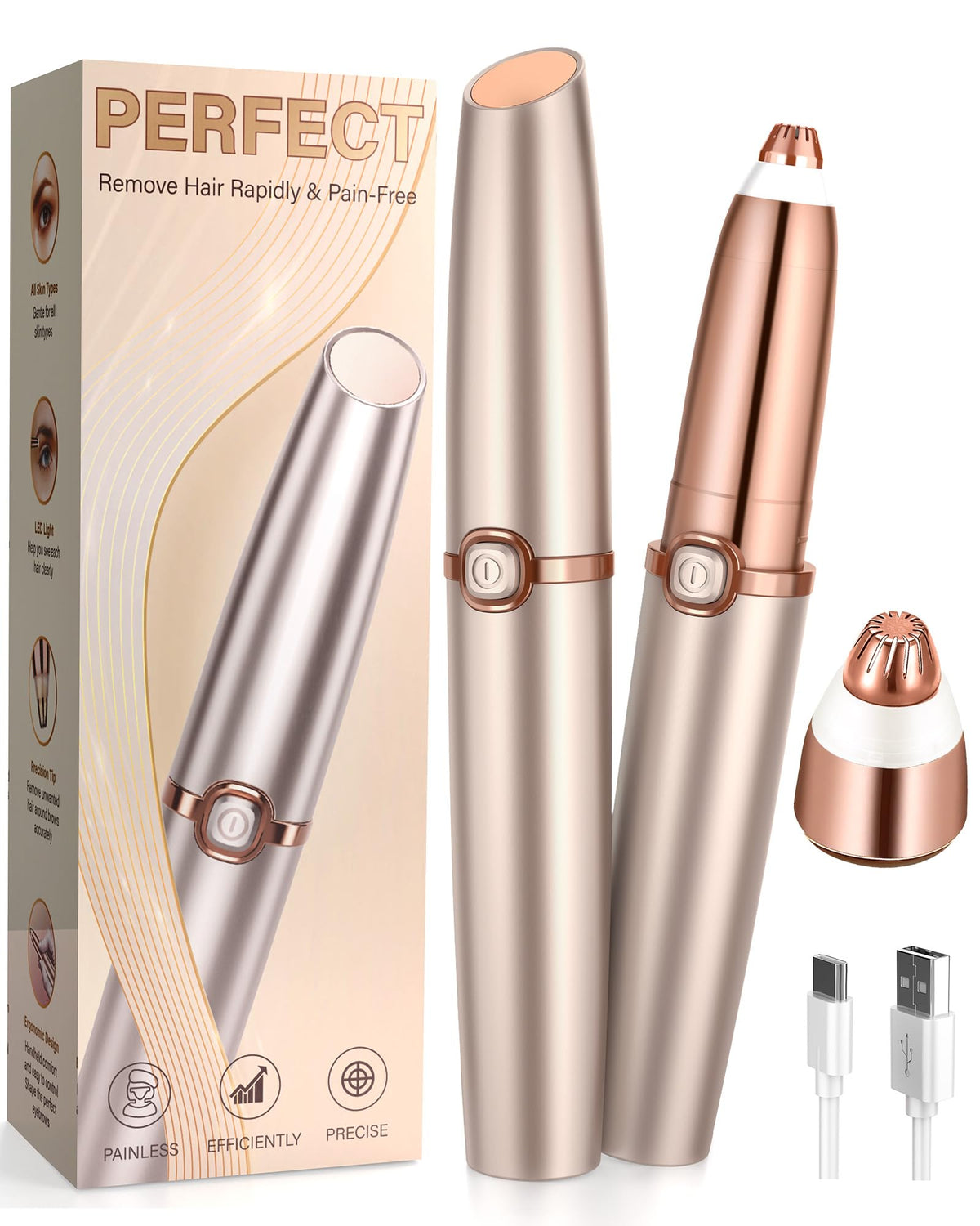 Rechargeable Eyebrow Trimmer with 2 Replacement Heads & LED Light S78403