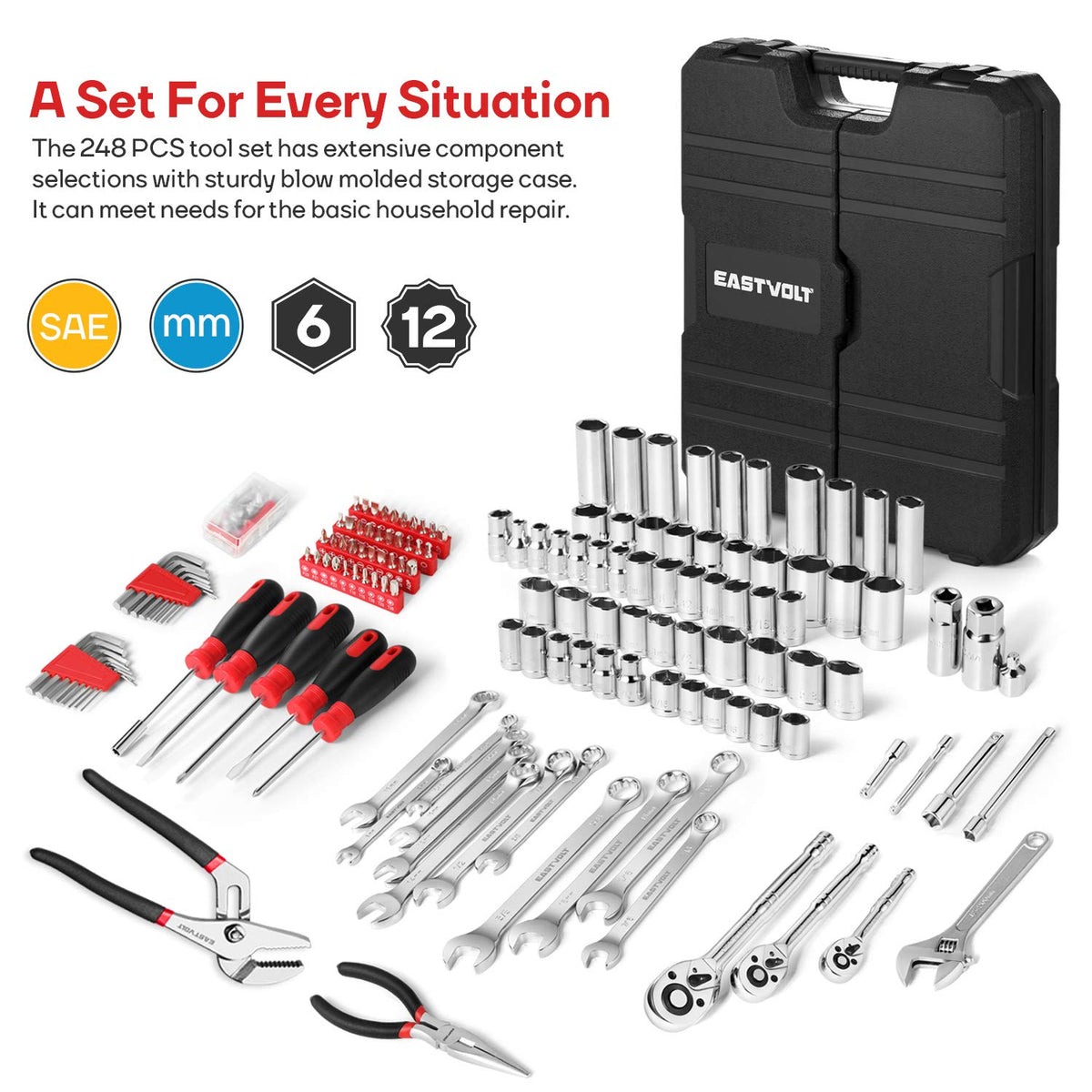 248 Pieces Mixed Sockets and Wrenches Hand Tool Set with Storage Case N761