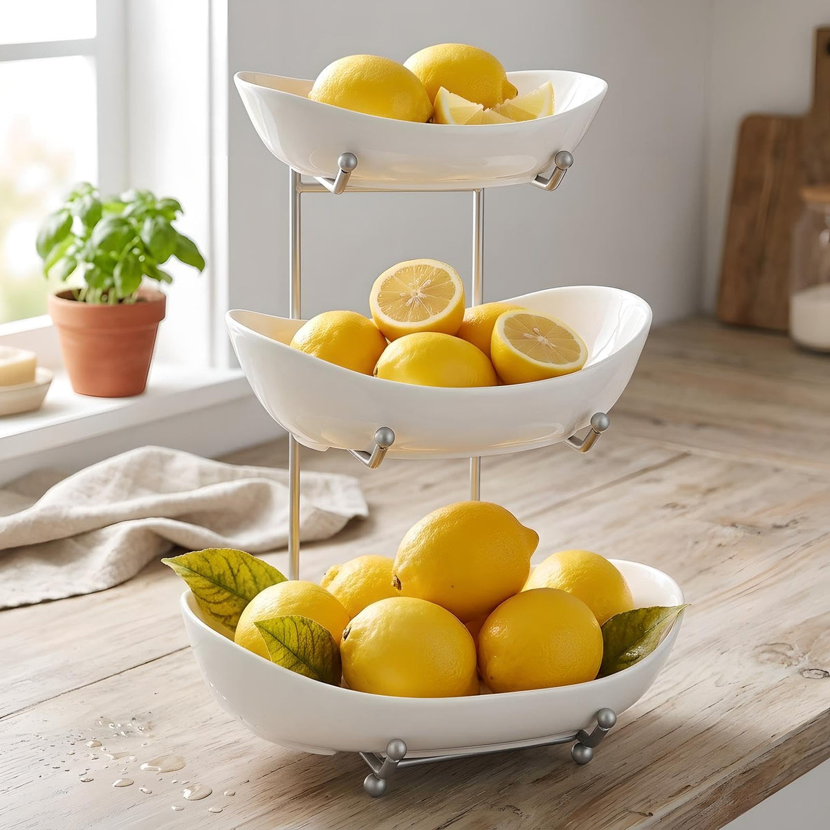 3 Tier Ceramic Fruit Basket with Holder Y2731