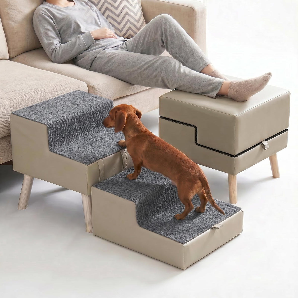 2-in-1 Foldable Dog Stairs & Ottoman H444