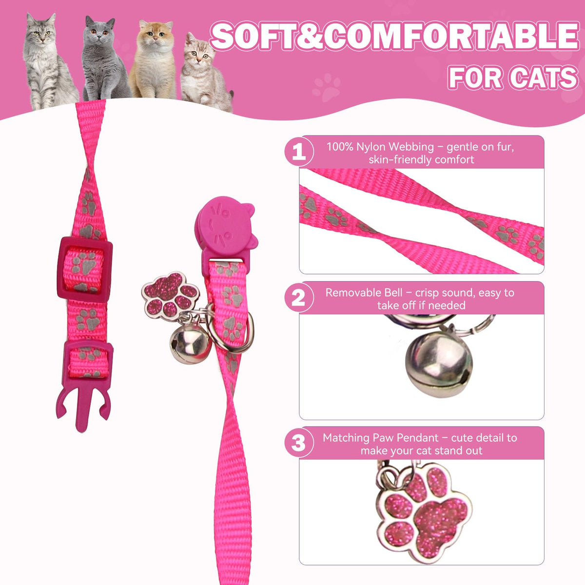 Breakaway Cat Collars with Bells 4PCS W989