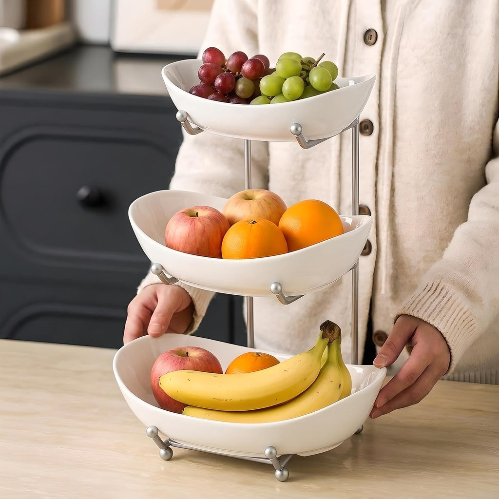 3 Tier Ceramic Fruit Basket with Holder Y2731