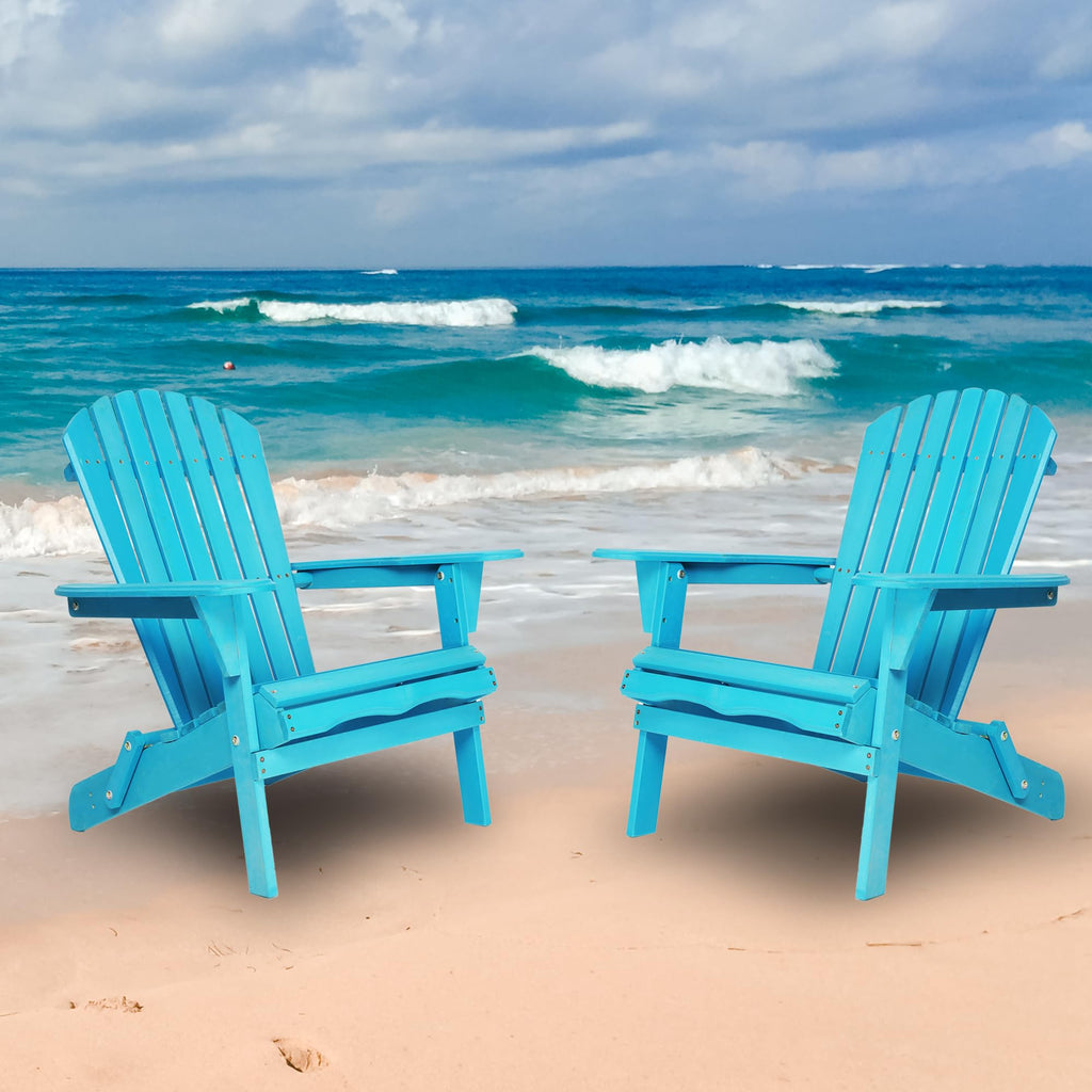 Light Blue Solid Cedar Wood Folding Adirondack Chair Set of 2 P853621