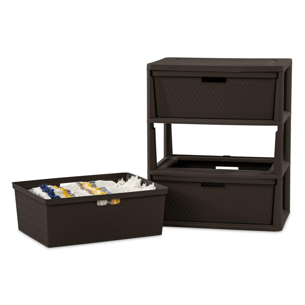Plastic Drawer Storage Unit with Removable Decorative Panels Brown M928