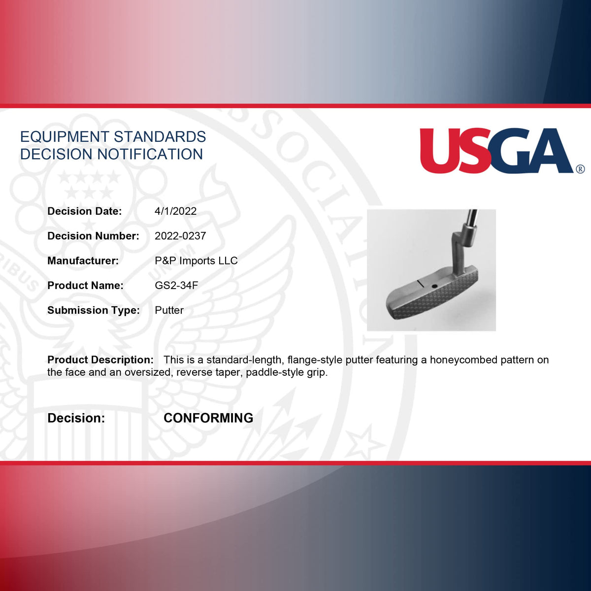 34” Right-Handed Mallet Putter with Milled Face C81682