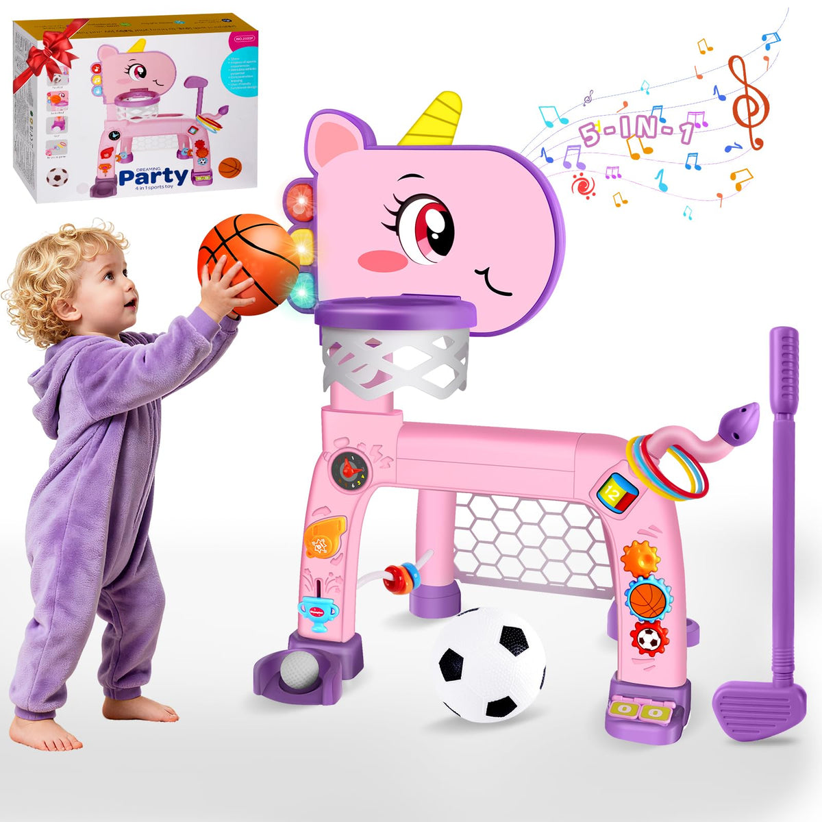 Toddler Basketball Hoop & Soccer Goal with Light Sound Music J78757
