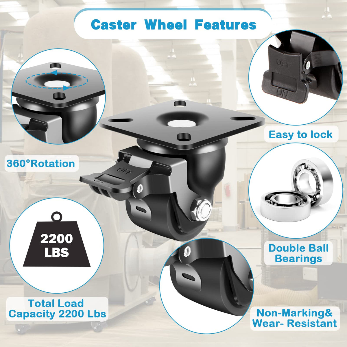 2-Inch Heavy Duty Casters Set of 4 with Brake A11636