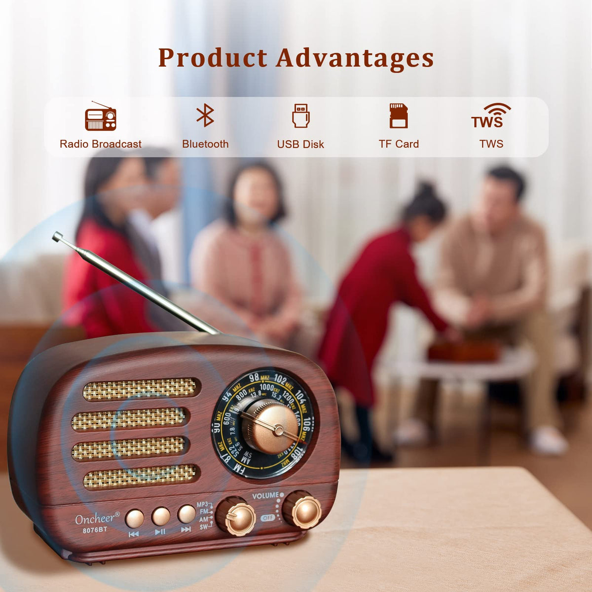 Portable Vintage Retro Bluetooth Speaker Radio with FM/AM/SW Bands U307429