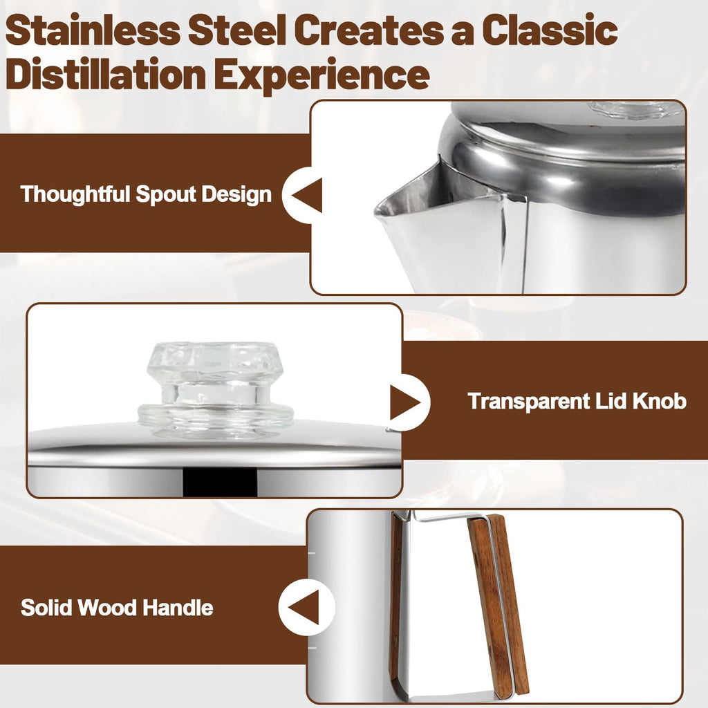 12 Cup Stainless Steel Stovetop Percolator Coffee Pot 2200ml B893886