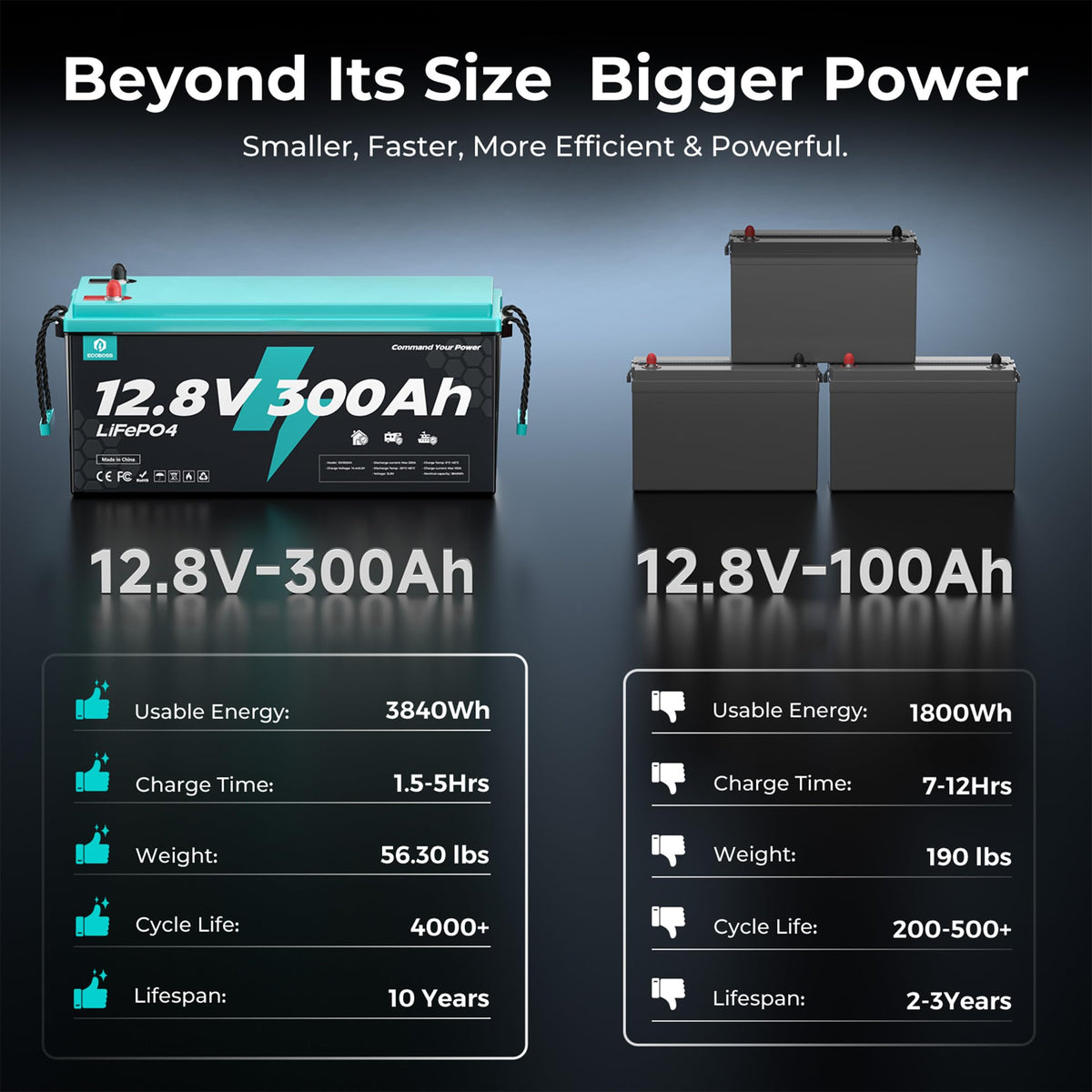 12V 300Ah LiFePO4 Deep Cycle Lithium Battery 2Pack Z23624