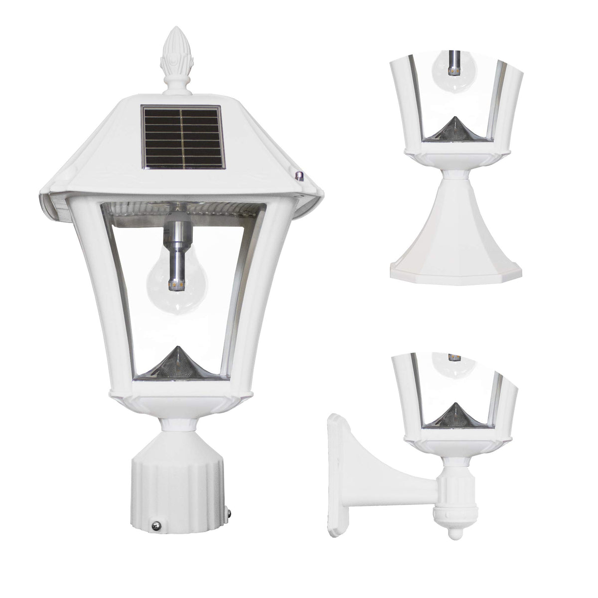 White Outdoor Solar Post Light with 3 Mounting Options I36526