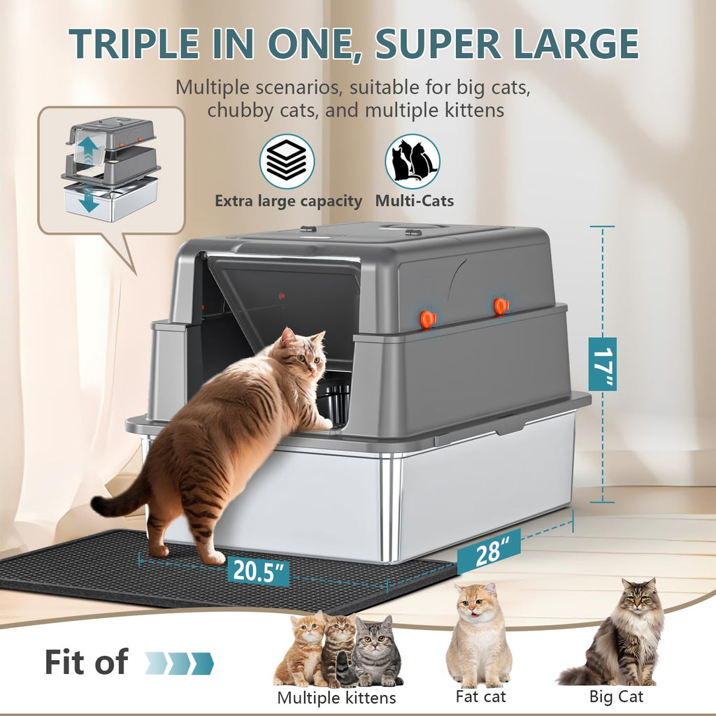 XXXL Stainless Steel Covered Litter Box F7258