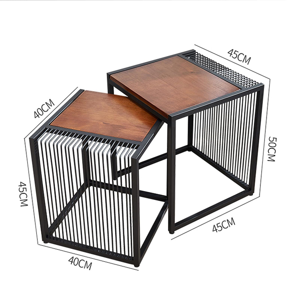 Set of 2 Square Nesting Coffee Table with Metal Frame K484