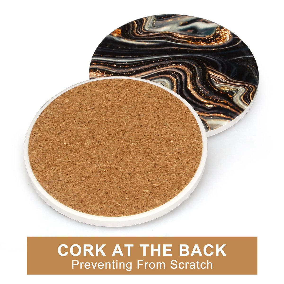 Black and Gold Marble Coasters with Holder K2164
