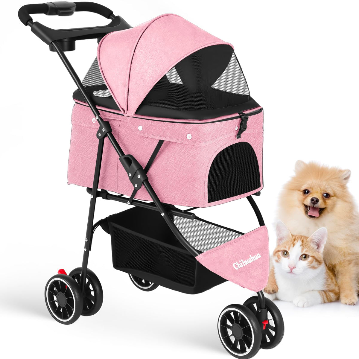Pink 3 Wheels Pet Stroller M7798