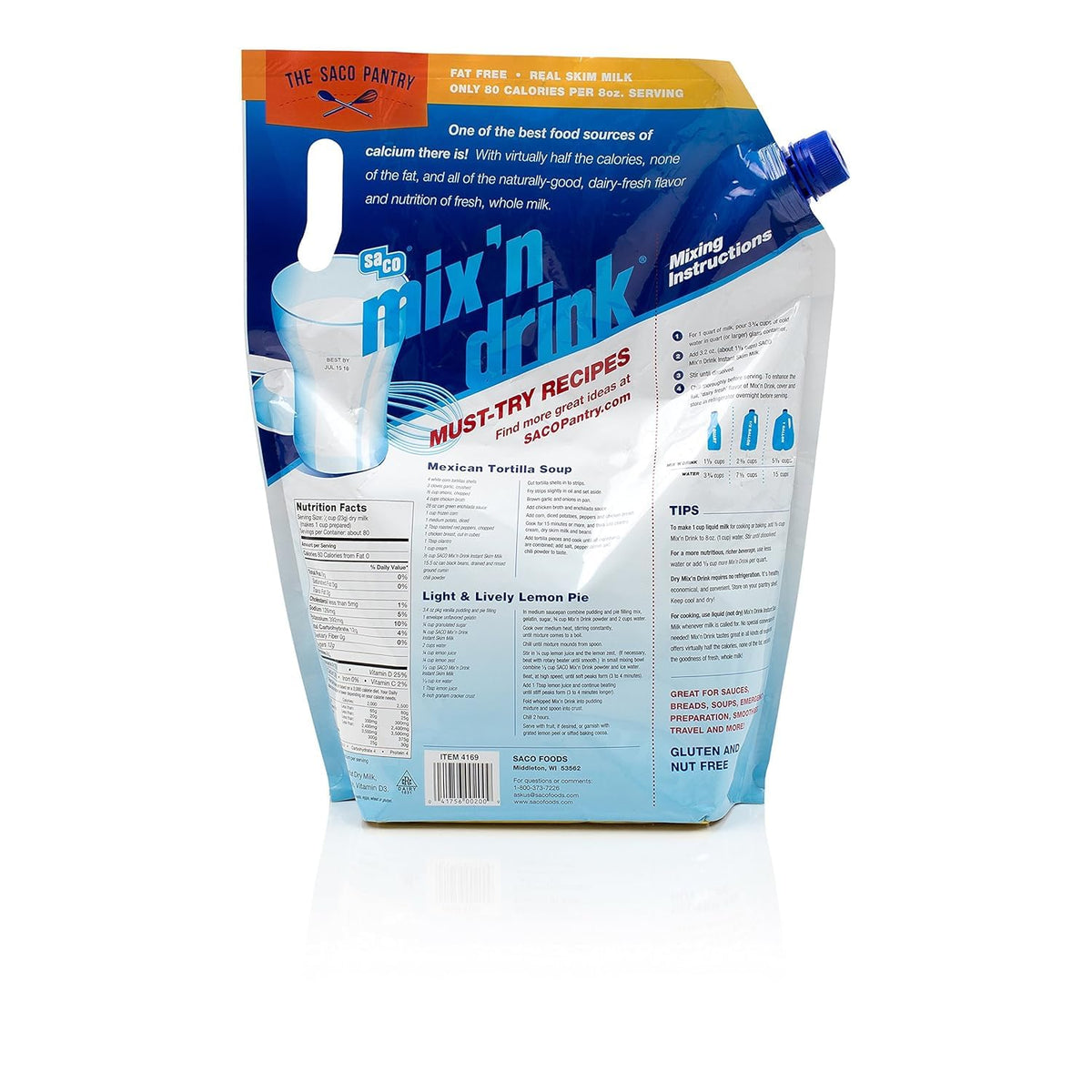 Instant Skim Milk, Fat-Free, High Calcium and Protein, Makes 20 Quarts N69992