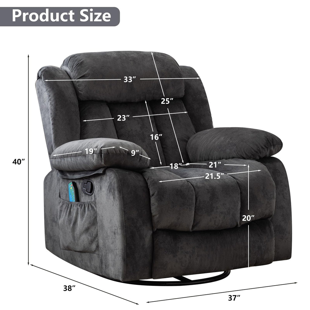Gray Massage Swivel Rocker Recliner Chair V508