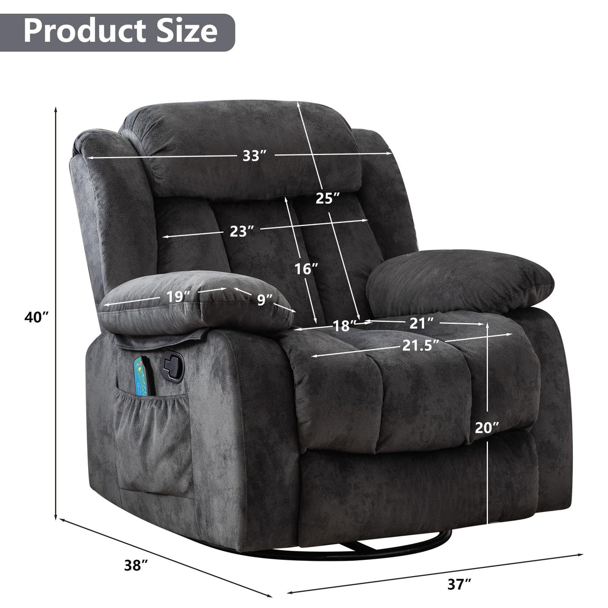 Gray Massage Swivel Rocker Recliner Chair V508