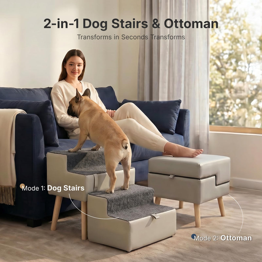 2-in-1 Foldable Dog Stairs & Ottoman H444