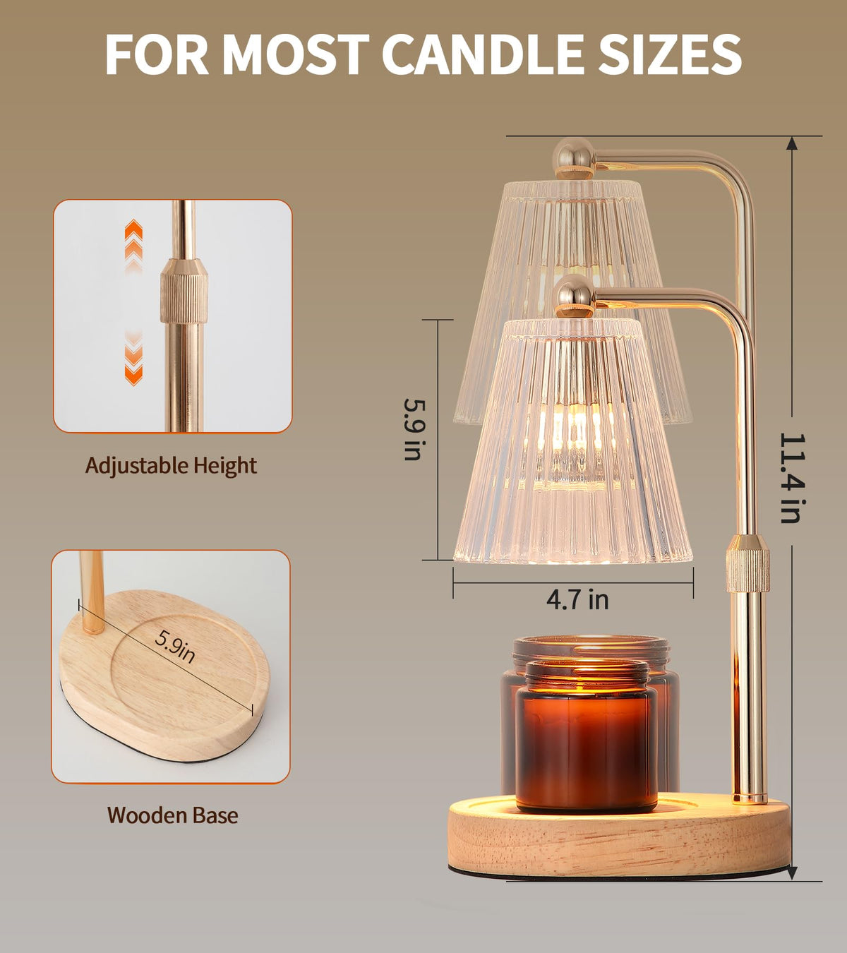 Gold Candle Warmer Lamp with Timer Dimmable with 2 Bulbs Z538059