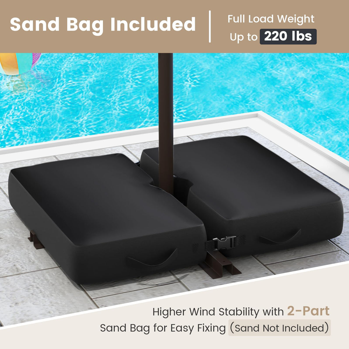 10FT Offset Patio Umbrella with Base and 40 Solar LED Lights H22407