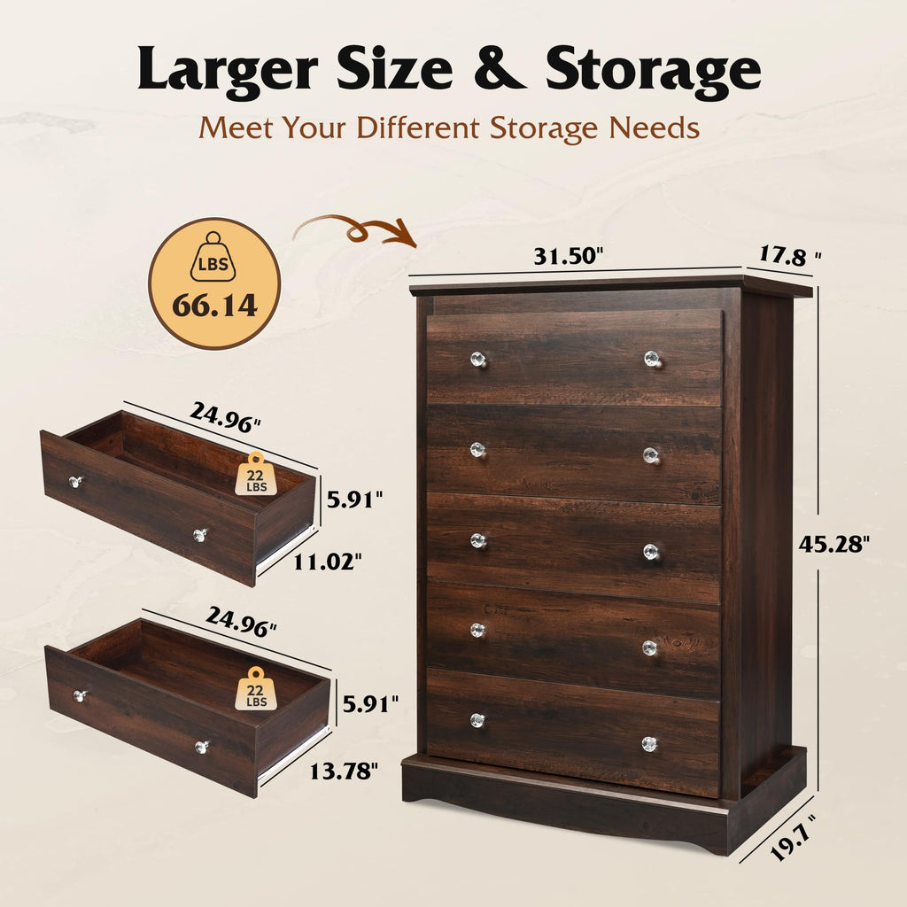 5 Drawer Rustic Brown Dresser V1760
