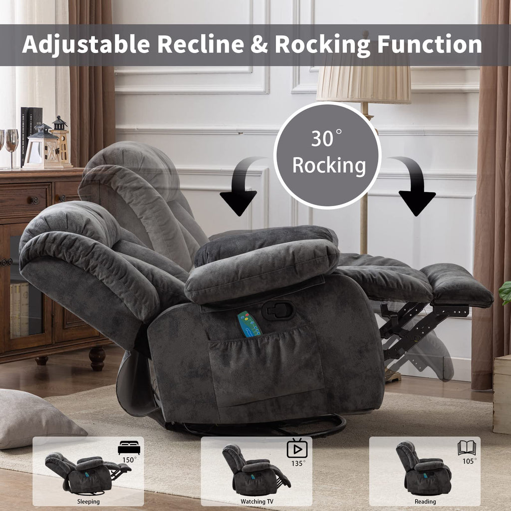Gray Massage Swivel Rocker Recliner Chair V508