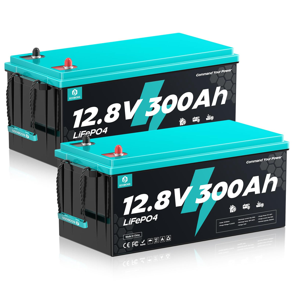 12V 300Ah LiFePO4 Deep Cycle Lithium Battery 2Pack Z23624