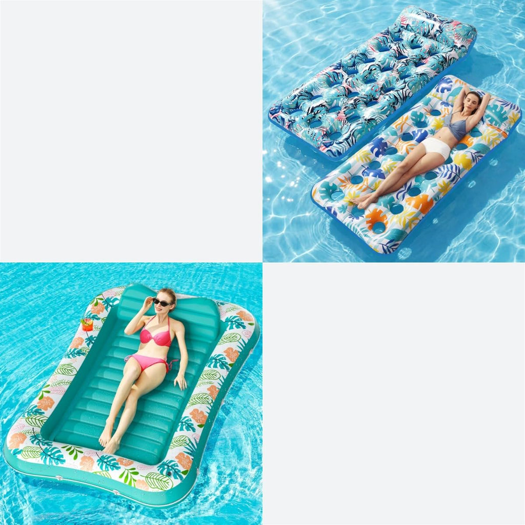 2 Pack Inflatable Pool Float Mat & 75" x 51" Tanning Pool Lounger Q2224
