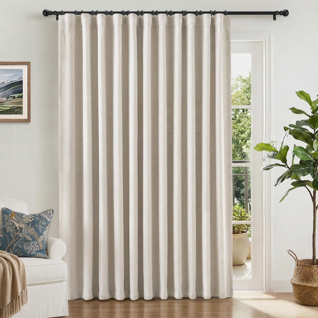 Linen Textured 100% Blackout Sliding Door Curtains 102x84 Beige T71036
