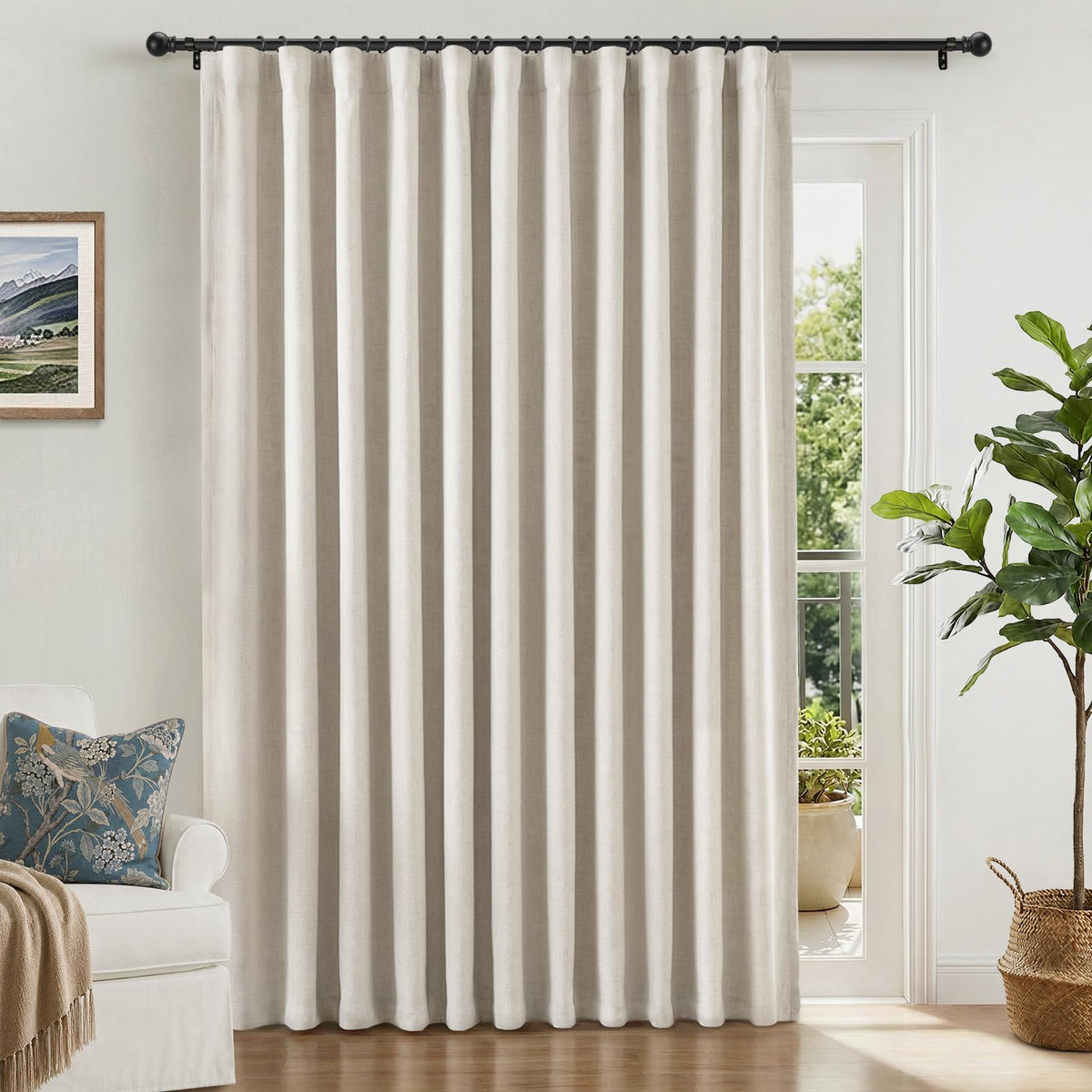 Linen Textured 100% Blackout Sliding Door Curtains 102x84 Beige T71036