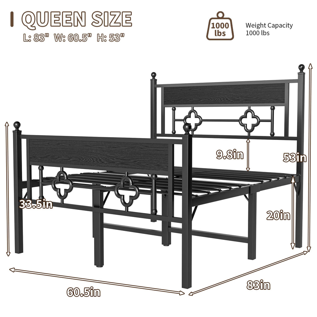 20 Inch Queen Size Bed Frame with Headboard & Footboard U422
