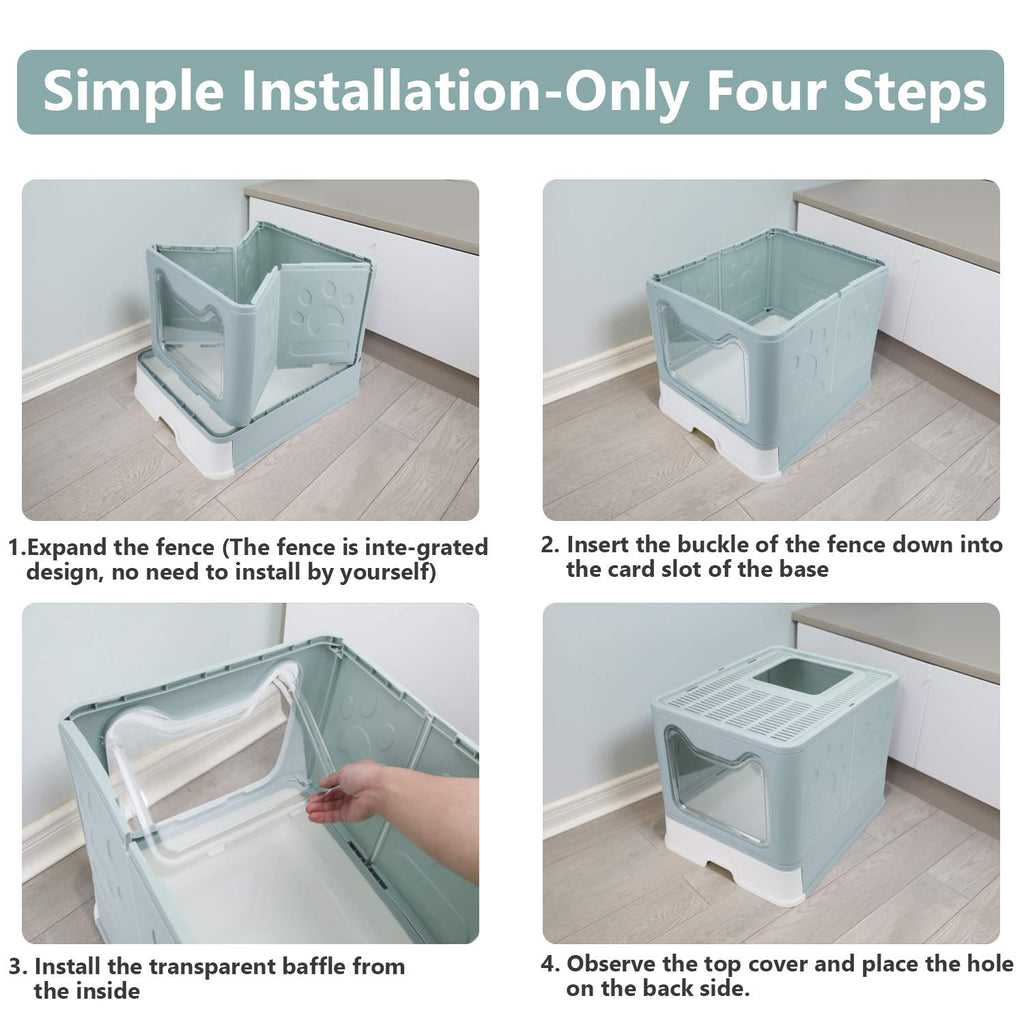 Foldable Enclosed Cat Litter Box with Lid and Litter Scoop Z495567