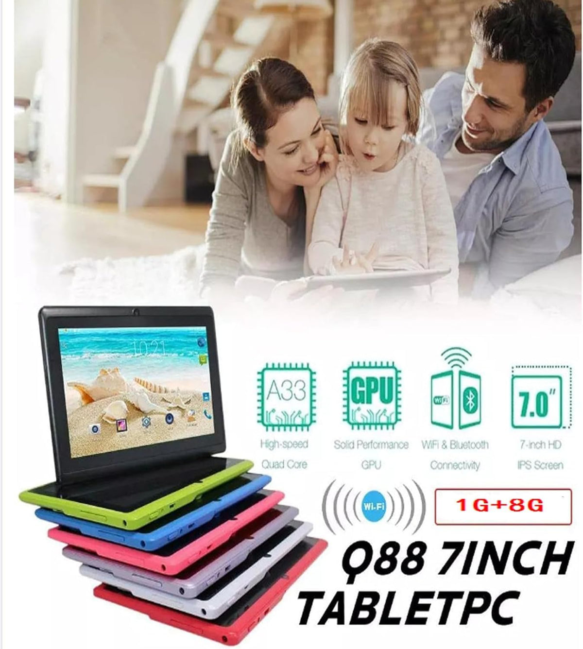 7-inch Android Tablet 1GB +8GB 3000 mAh Black U817580