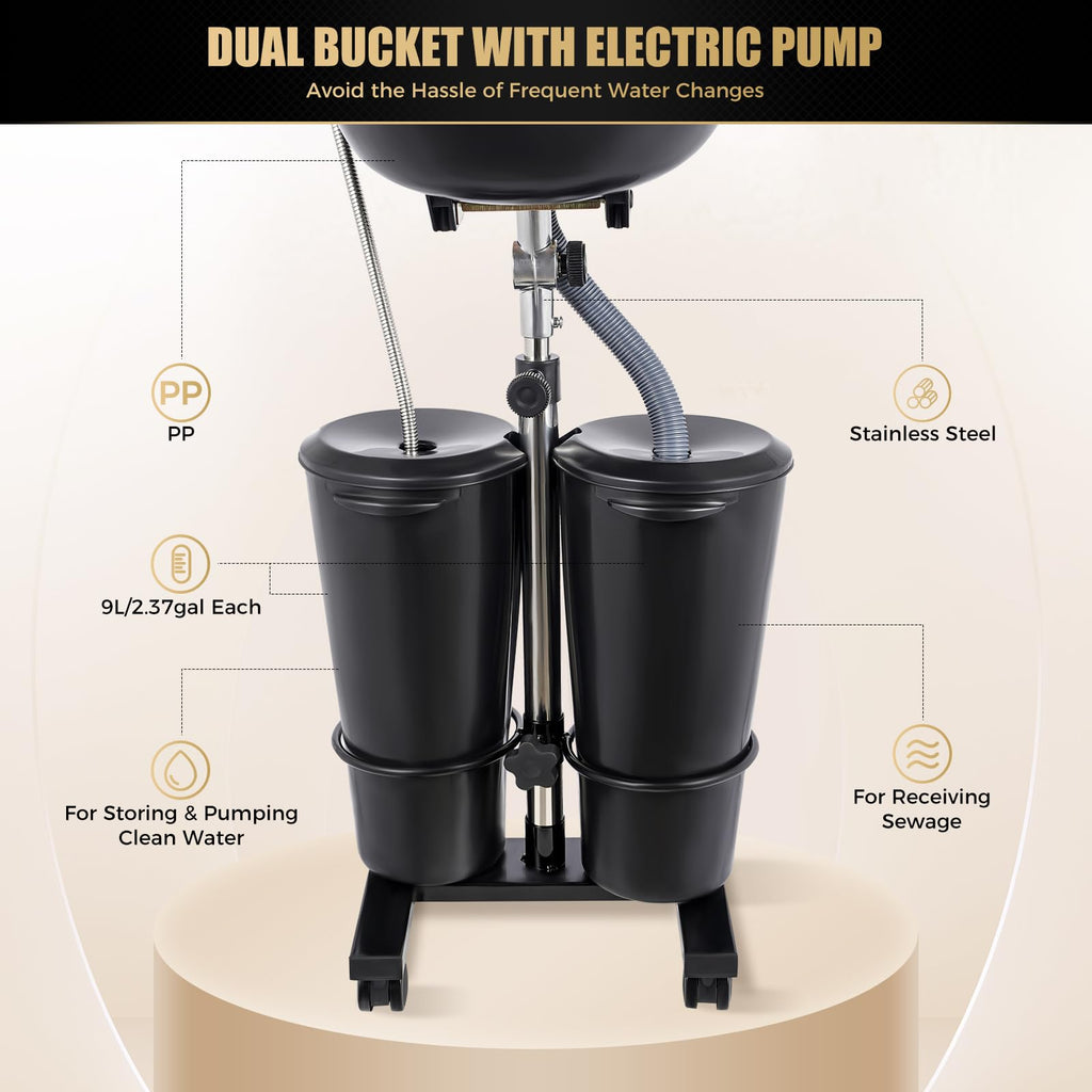Portable Shampoo Bowl Electric Pump 2 Buckets Height Adjustable Y92934