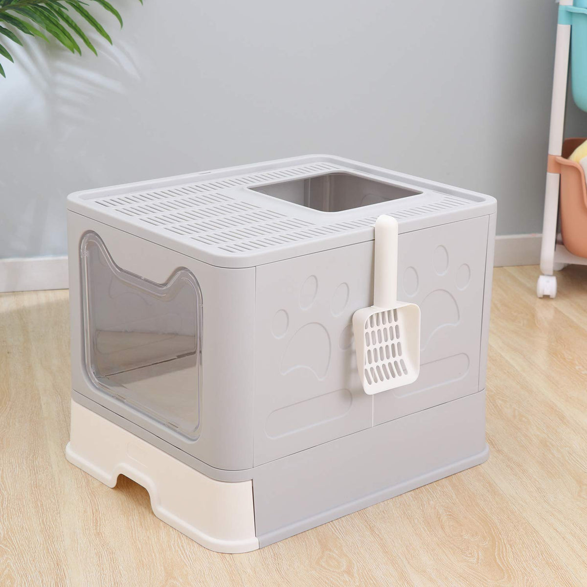 Large Foldable Cat Litter Box with Lid and Scoop U841