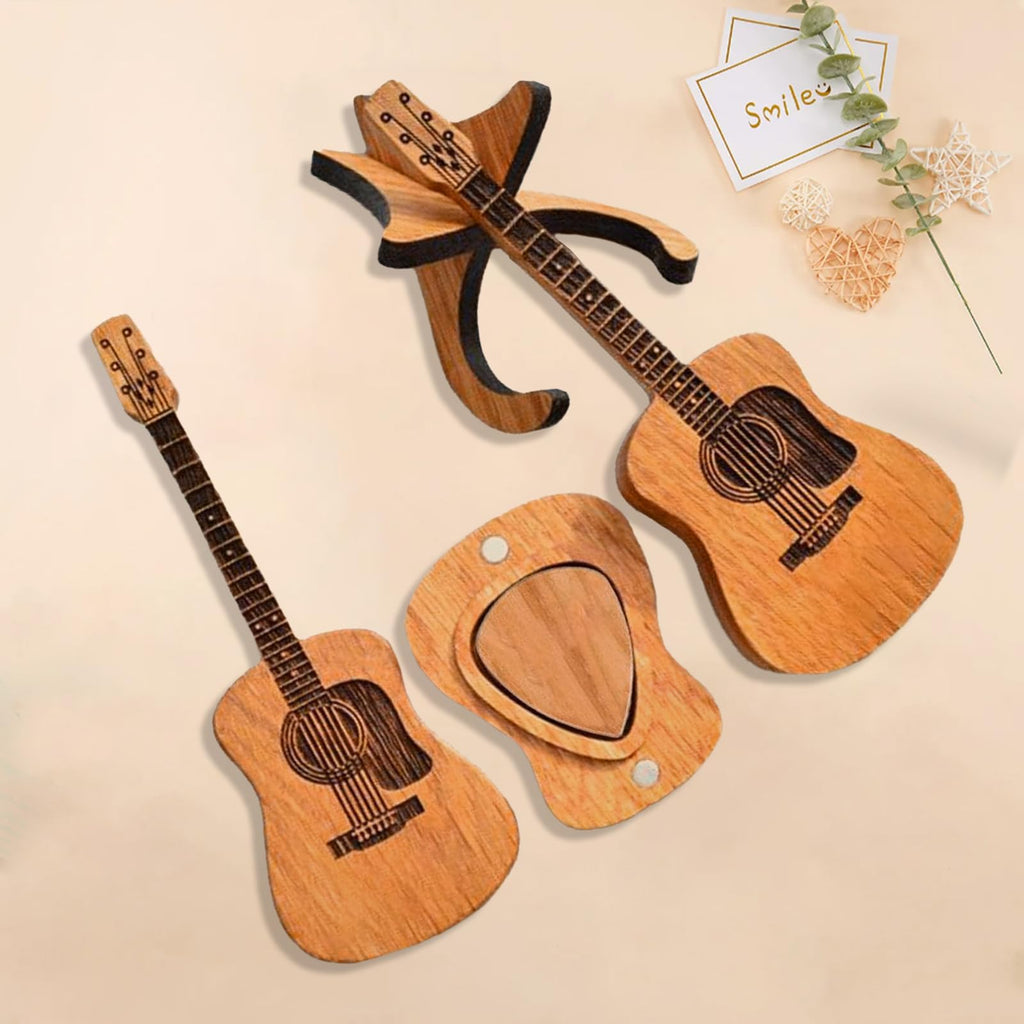 Wooden Guitar Pick Box with 6 Pcs Guitar Picks C97990