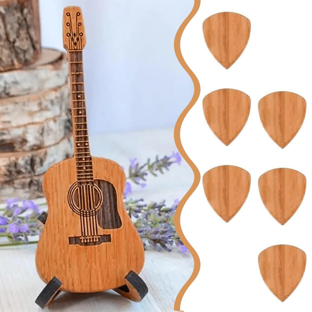 Wooden Guitar Pick Box with 6 Pcs Guitar Picks C97990