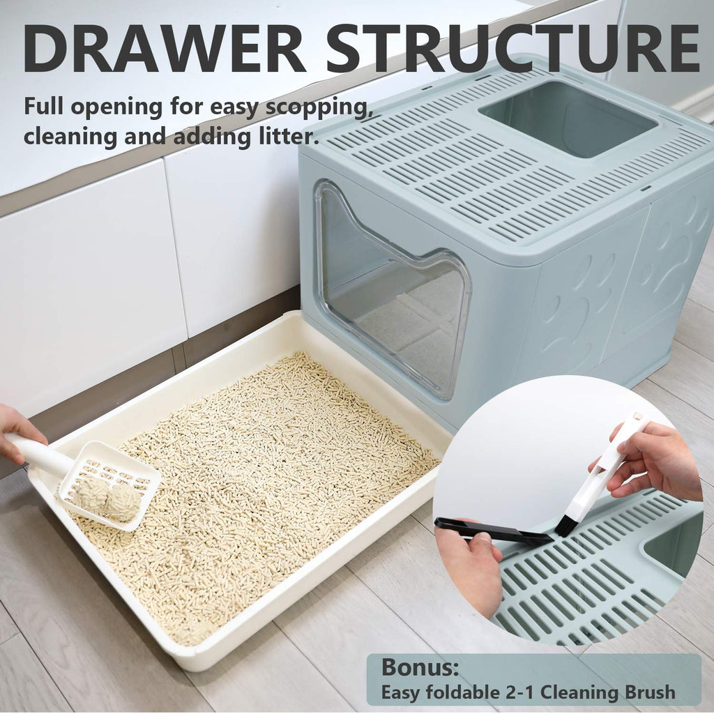 Foldable Enclosed Cat Litter Box with Lid and Litter Scoop Z495567