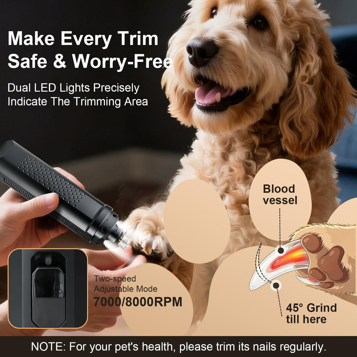Dog Nail Grinder Silent Cordless Grooming R6717