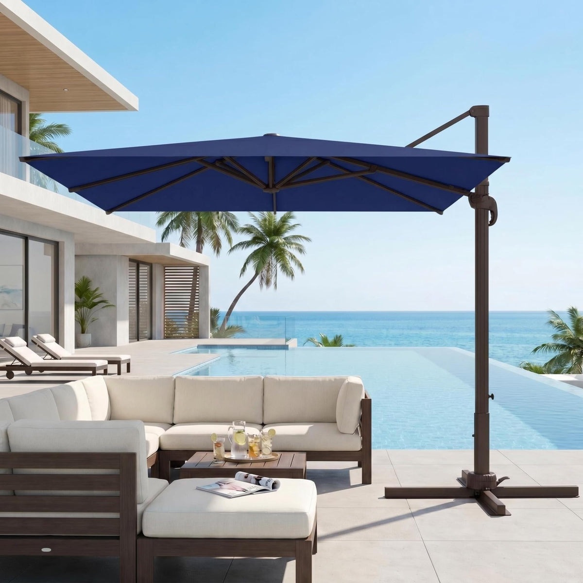 10' X 10' Aluminum Cantilever Patio Umbrella with 360-degree Rotation R3196
