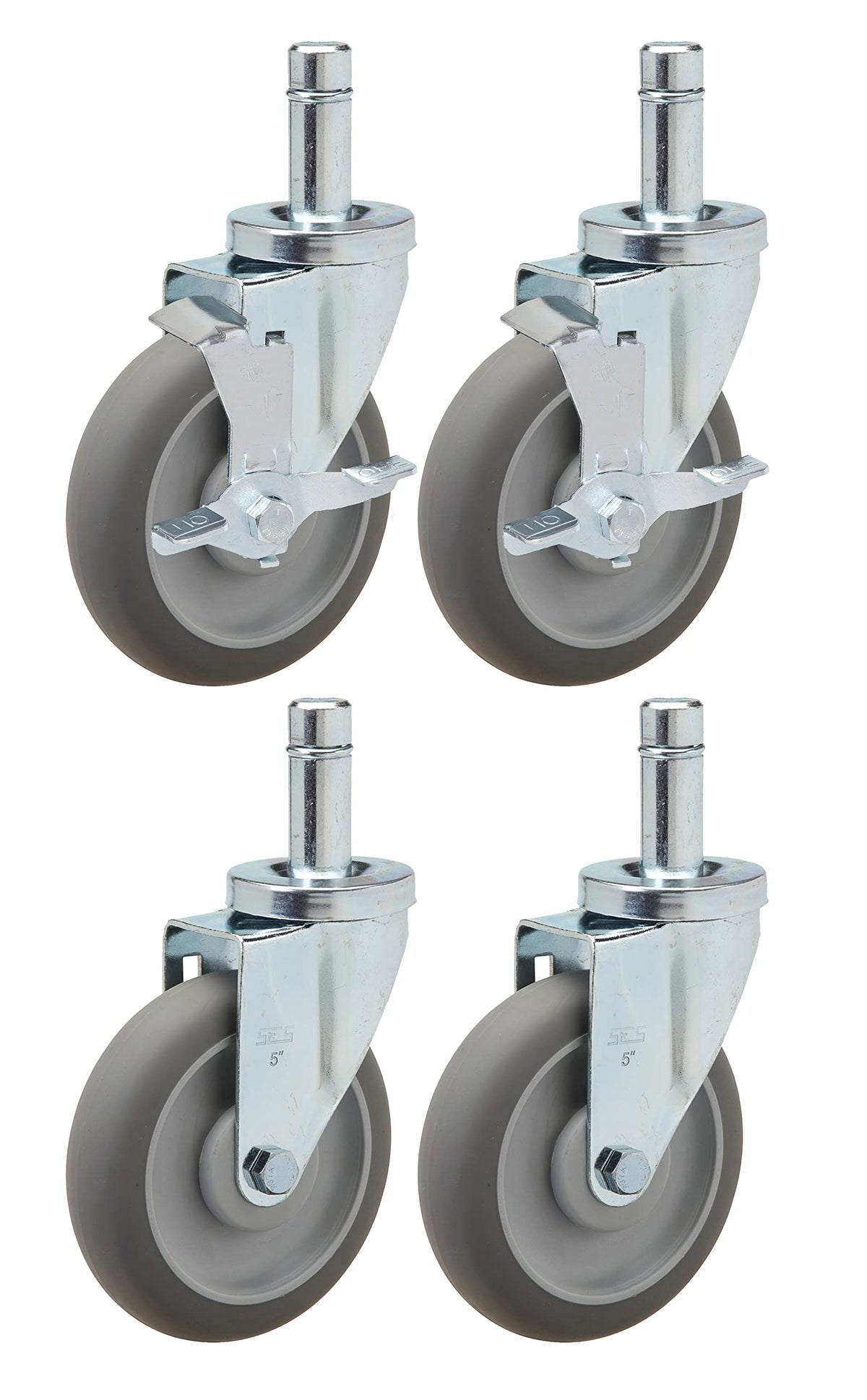 5" Caster Set with Brakes Grey Thermoplastic Rubber Wheels I2078