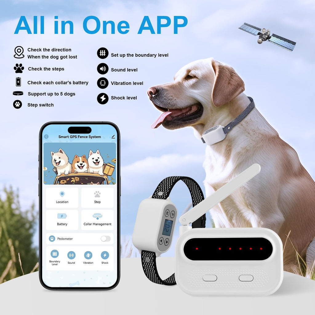 Wireless Dog Fence System with App Control, IPX7 Waterproof, up to 5 Dogs W43595