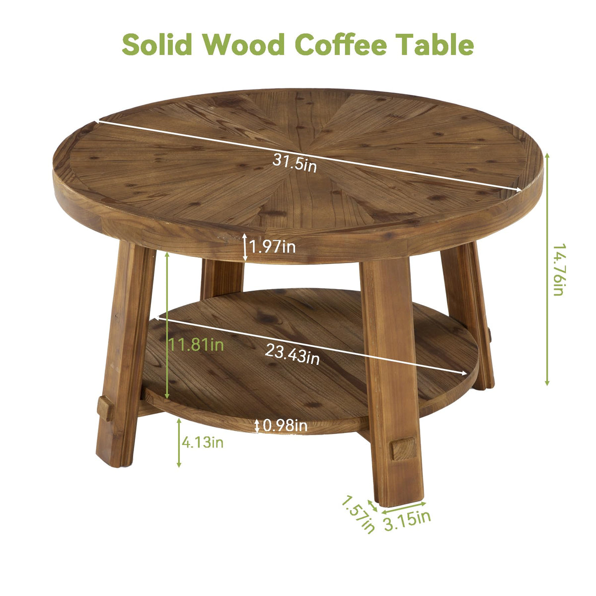 Solid Wood 2-Tier Round Coffee Table with Storage L26894