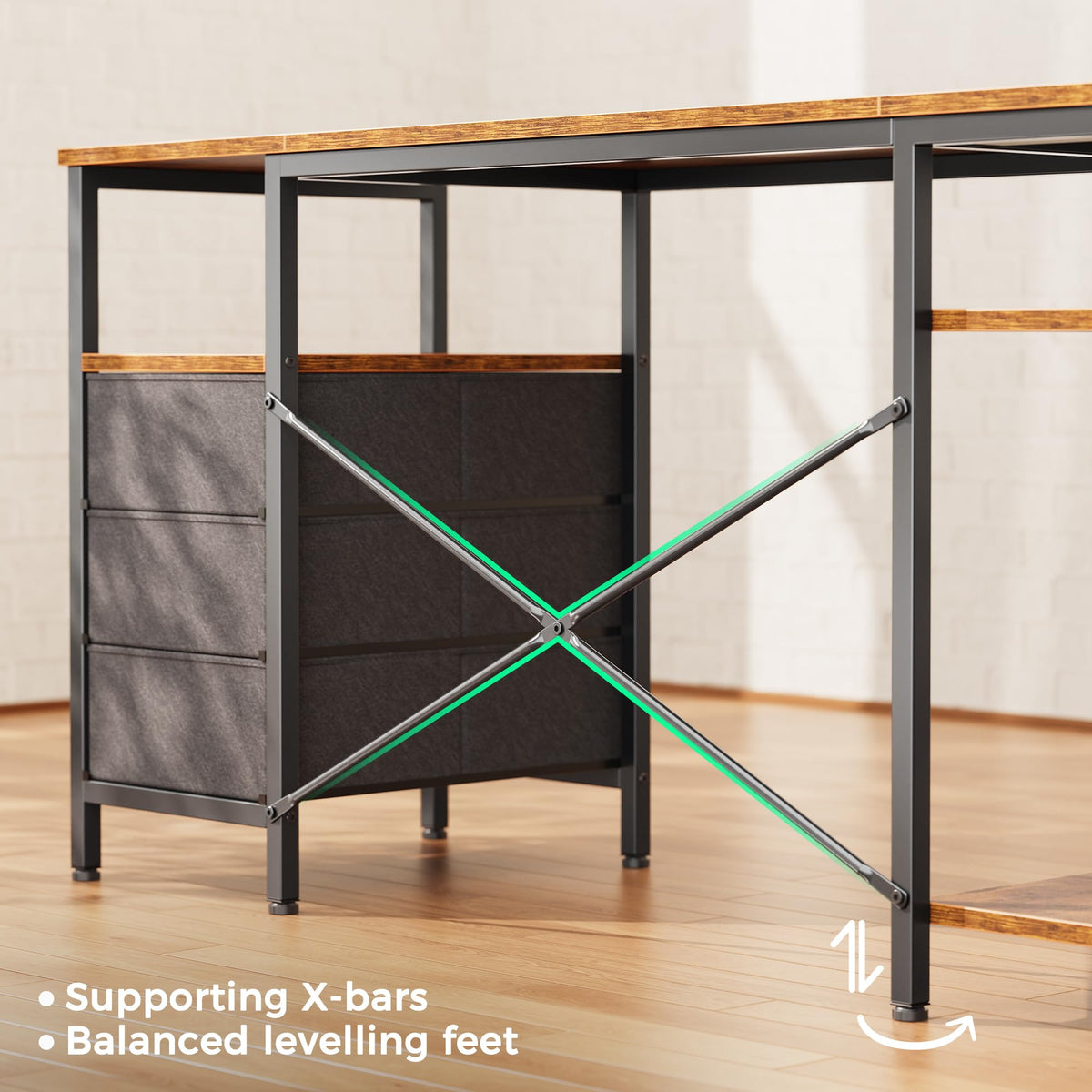L Shaped Office Desk with Power Outlets & 3 Drawers X246