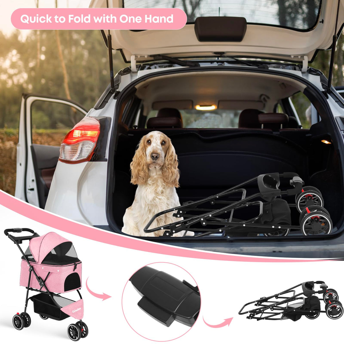 Pink 3 Wheels Pet Stroller M7798