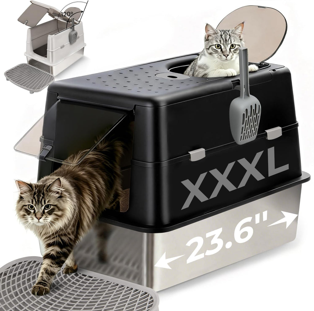 Extra Large Stainless Steel Enclosed Cat Litter Box with Lid and Scoop E439600