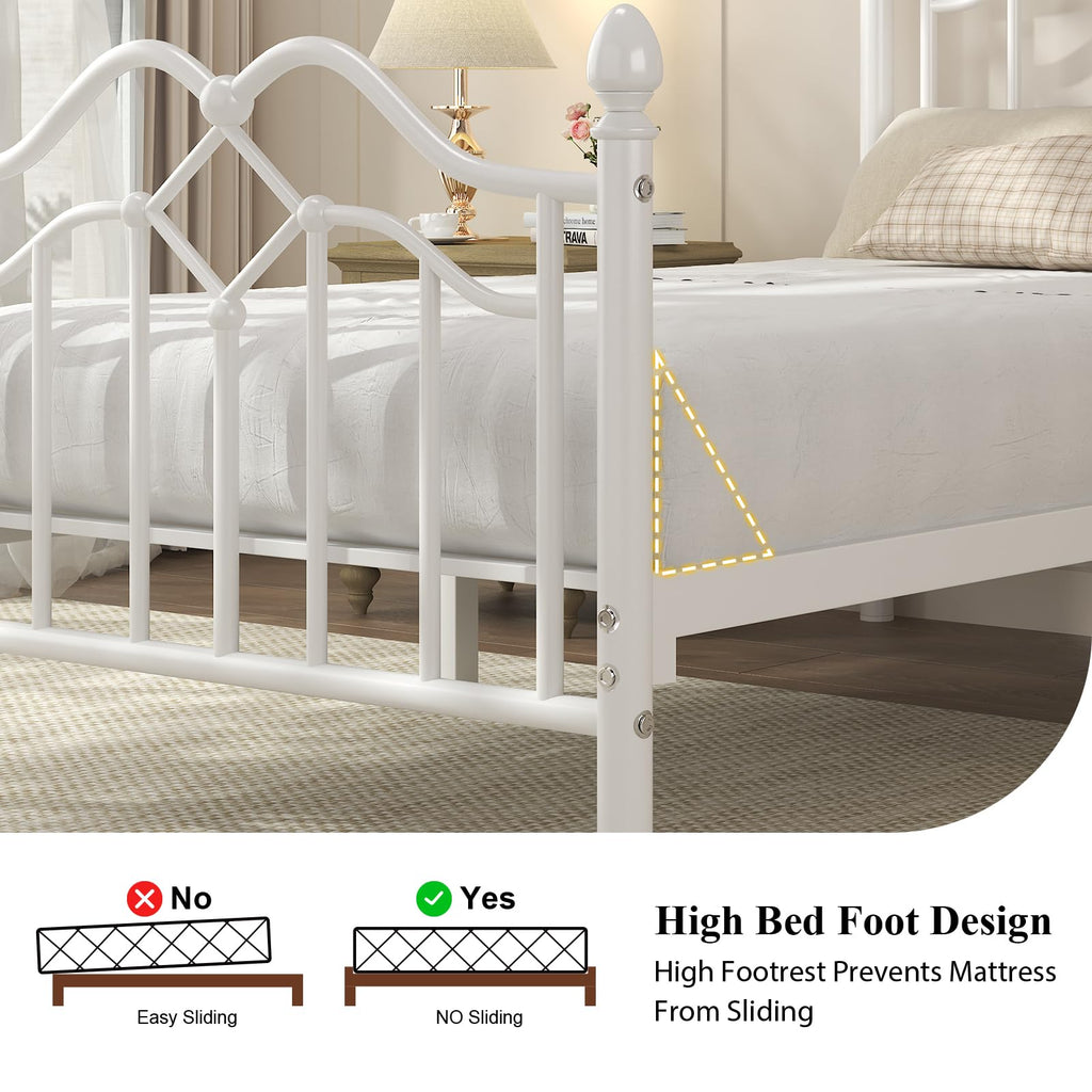 Twin Size Bed Frame with Victorian Headboard & Footboard N215